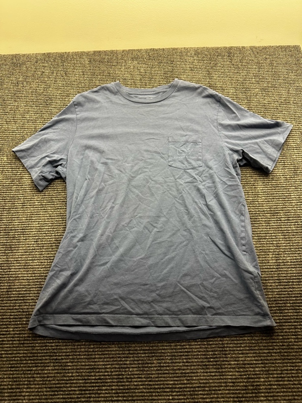 Women’s Gray Blue Vineyard Vines Whale Pocket Short Sleeve Cotton T Shirt Size L